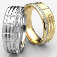 Brick Pattern Grooved Round Diamond Men's Eternity Wedding Band 14k Gold 0.60Ct