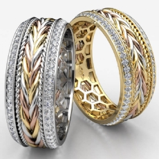 Braided Rope Round Diamond Eternity Mens Wedding Band 14k Trio Color Gold 1.00Ct