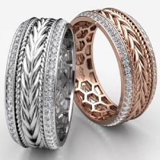 Braided Rope Round Diamond Eternity Mens Wedding Band 14k Rose Gold  (1Ct. tw.)