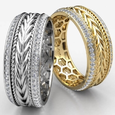 Braided Rope Round Diamond Eternity Mens Wedding Band Platinum 950  (1Ct. tw.)