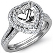 Diamond Engagement Halo Setting Ring Heart Cut Semi Mount 14k White Gold 1.55Ct - javda.com 