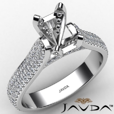 Halo Pave Set Diamond Engagement Emerald Semi Mount Ring 14K White Gold 1.45Ctw.