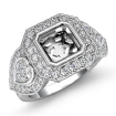 3 Stone Diamond Heart Asscher Semi Mount Ring 18k White Gold Halo 1.05Ct - javda.com 