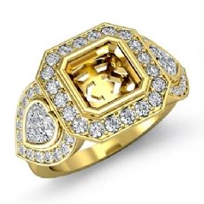 3 Stone Diamond Heart Asscher Semi Mount Ring 14k Gold Yellow Halo  (1.05Ct. tw.)
