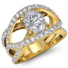Pave Setting Sidestone diamond Ring 14k Gold Yellow