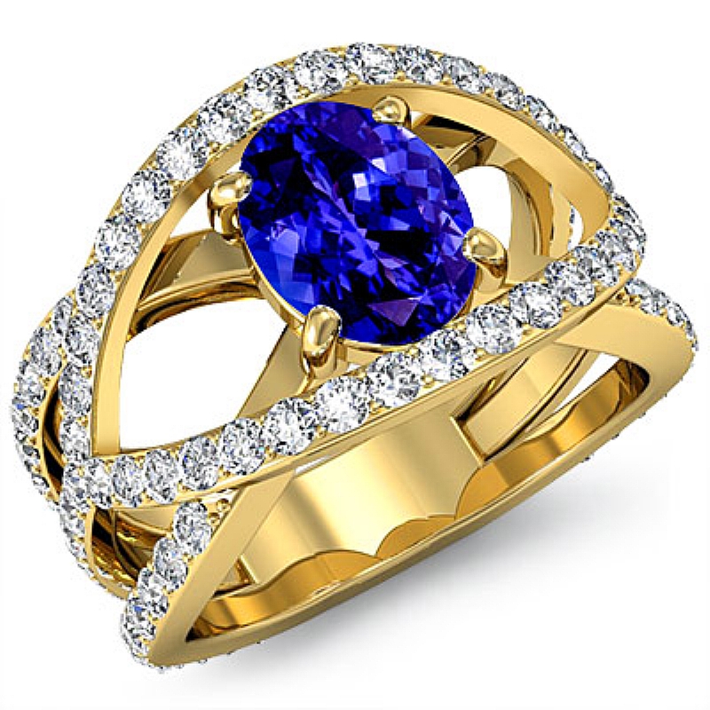 Pave Setting Sidestone Oval diamond engagement Ring in 14k Gold Yellow