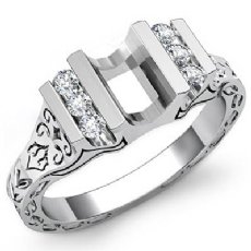 0.20ctw Carved Design Emerald Diamond Engagement Ring Setting 14K Gold