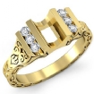 0.2Ct Carved Design Emerald Diamond Engagement Ring Setting 14k Yellow Gold - javda.com 