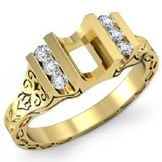 Carved Design Emerald Diamond Engagement Ring Setting 14k Gold Yellow (0.2Ct. tw.)