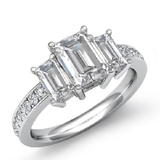 3 Stone Basket Style Pave diamond Ring 14k Gold White