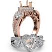 Heart Diamond Engagement Halo 3Stone Ring Set 14k Rose Gold SemiMount 1.85Ct - javda.com 