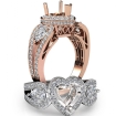 Heart Diamond Engagement Halo 3Stone Ring Set 14k Rose Gold SemiMount 1.95Ct - javda.com 