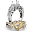 Heart Diamond Engagement Halo 3Stone Ring Set Platinum 950 SemiMount 1.95Ct - javda.com 