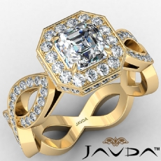 Crown Halo Pave Twisted Shank diamond Ring 18k Gold Yellow