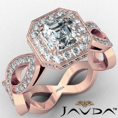 Crown Halo Pave Twisted Shank diamond Ring 14k Rose Gold