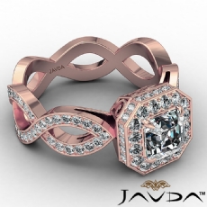 Crown Halo Pave Twisted Shank diamond Ring 18k Rose Gold