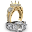 3Stone Asscher Diamond Engagement Halo Ring Set 18k Yellow Gold Semi Mount 1.85Ct - javda.com 