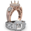 3Stone Asscher Diamond Engagement Halo Ring Set 14k Rose Gold Semi Mount 1.85Ct - javda.com 