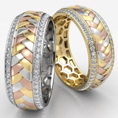 Braided Pattern Diamond Eternity Mens Wedding Band 14k Trio Color Gold 1.00Ct