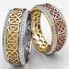 Celtic Design Round Diamond Eternity Mens Wedding Band 14k Two Tone Gold 1.00Ct
