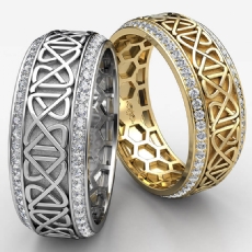 Celtic Design Round Diamond Eternity Mens Wedding Band 18k Gold Yellow  (1Ct. tw.)