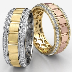 Matte Finish Round Diamond Eternity Mens Wedding Band 14k Two Tone Gold 0.90Ct