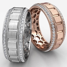 Matte Finish Round Diamond Eternity Mens Wedding Band 14k Rose Gold  (0.9Ct. tw.)