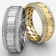 Matte Finish Round Diamond Eternity Mens Wedding Band 18k Gold Yellow  (0.9Ct. tw.)