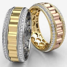 Rope Edge Round Diamond Eternity Mens Wedding Band 14k Two Tone Gold 0.90Ct