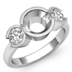 Round Diamond 3 Stone Engagement Ring Bezel Semi Mount 14k White Gold 1Ct - javda.com 