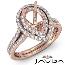 Engagement Ring Pear Shape Diamond Semi Mount 14k Rose Gold Halo Setting (1.55Ct. tw.)