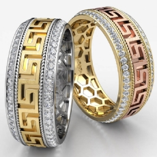 Greek Key Design Diamond Eternity Mens Wedding Band 14k Two Tone Gold 0.90Ct