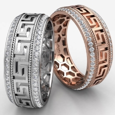 Greek Key Design Diamond Eternity Mens Wedding Band 14k Rose Gold  (0.9Ct. tw.)