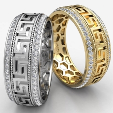 Greek Key Design Diamond Eternity Mens Wedding Band 14k Gold Yellow  (0.9Ct. tw.)