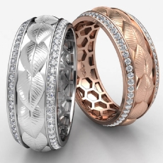 Gold Leaf Round Diamond Eternity Mens Wedding Band 14k Rose Gold  (1Ct. tw.)