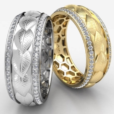 Gold Leaf Round Diamond Eternity Mens Wedding Band Platinum 950  (1Ct. tw.)