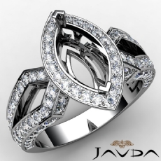 Marquise Semi Mount Diamond Engagement Ring 14k White Gold Halo Setting 1.42Ct