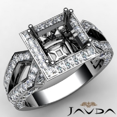 Halo Setting Diamond Engagement Ring Princess Semi Mount 14k White Gold 1.38Ct