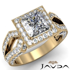 Halo Pave Filigree Split Shank diamond Ring 14k Gold Yellow
