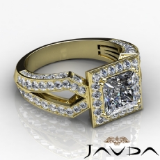 Halo Pave Filigree Split Shank diamond Ring 18k Gold Yellow