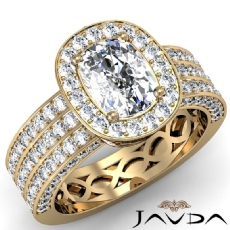 3 Row Shank Halo Pave Filigree diamond Ring 18k Gold Yellow