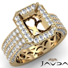 Emerald Semi Mount 3 Row Diamond Engagement Ring 14k Gold Yellow Halo Set  (1.38Ct. tw.)