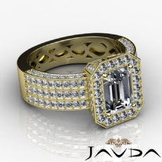 3 Row Pave Shank Halo Filigree diamond Ring 18k Gold Yellow