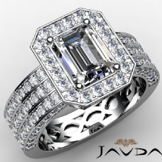 3 Row Pave Shank Halo Filigree diamond Ring 14k Gold White