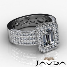 3 Row Pave Shank Halo Filigree diamond Ring 14k Gold White