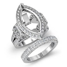 4 Ct Diamond Engagement Ring Marquise Bridal Sets 14K White Gold Halo Setting