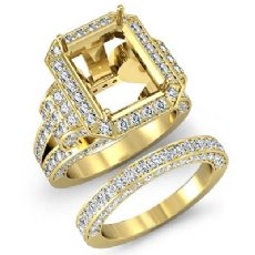 Diamond Engagement Ring Emerald Pave Semi Mount Bridal Set 18k Gold Yellow (3.6Ct. tw.)