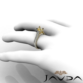 Halo Pave Setting Diamond Engagement Round Semi Mount Ring 14k Gold Yellow 1.45Ct