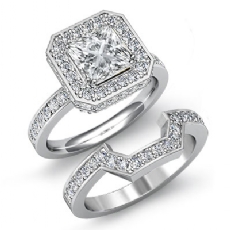 Basket Halo Pave Bridal Set diamond Ring 18k Gold White