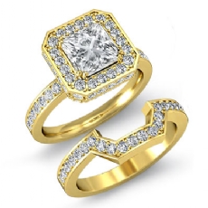 Basket Halo Pave Bridal Set diamond  18k Gold Yellow